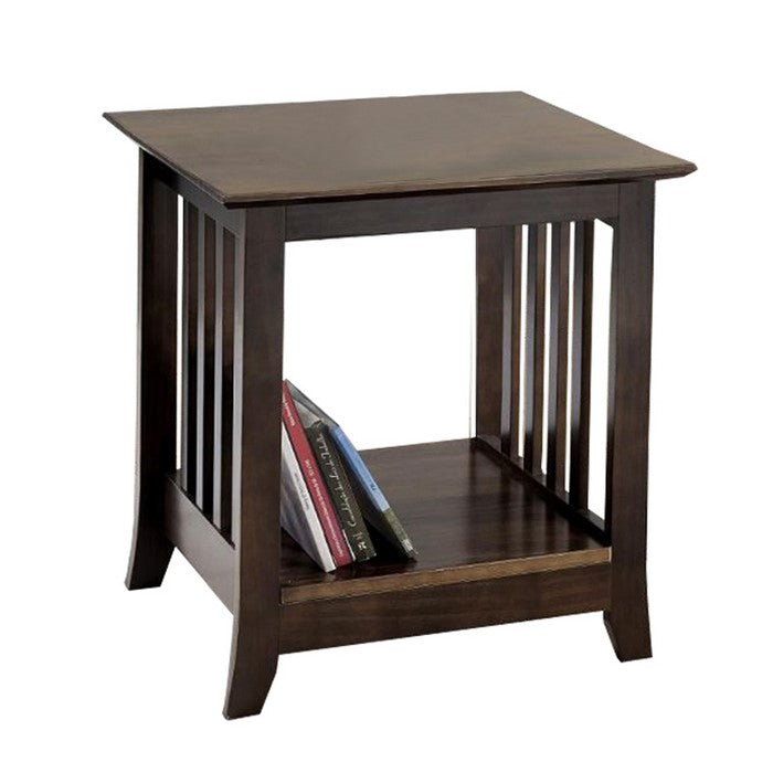 Rectangular Wooden Frame End Table with Angled Legs and Open Shelf, Brown