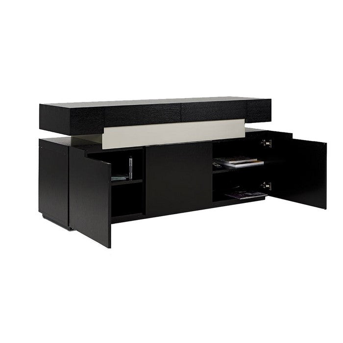 3 Door Buffet with 2 Upper Drawer and Floating Plinth Base, Black