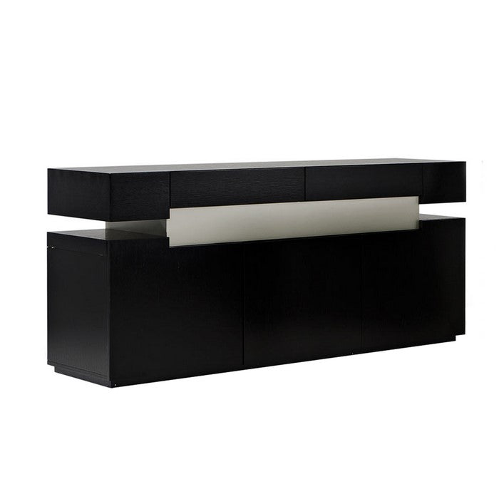 3 Door Buffet with 2 Upper Drawer and Floating Plinth Base, Black