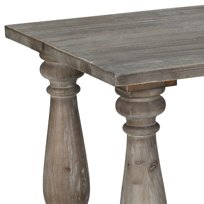 Reclaimed Wood Frame Side with Pillar Leg Base and Open Shelf, Light Gray