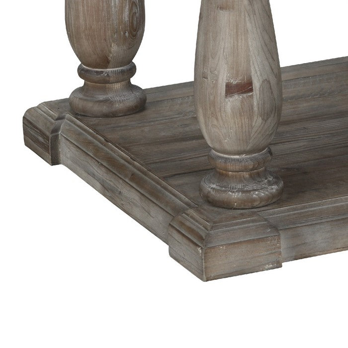 Reclaimed Wood Frame Side with Pillar Leg Base and Open Shelf, Light Gray