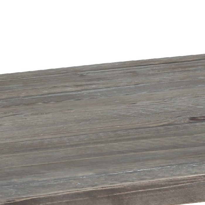 Reclaimed Wood Frame Side with Pillar Leg Base and Open Shelf, Light Gray