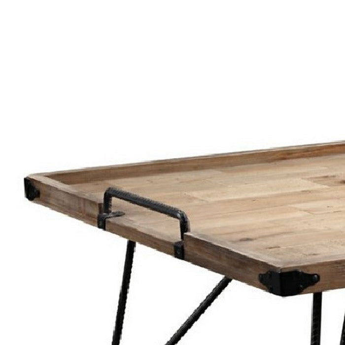 Rectangular Tray Top Wooden Coffee Table with Hairpin Legs, Brown and Black