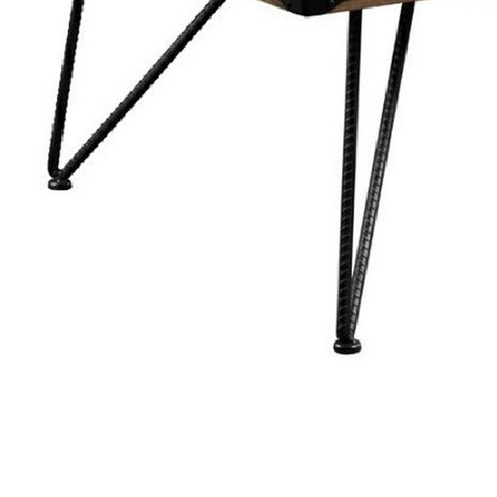 Rectangular Tray Top Wooden Coffee Table with Hairpin Legs, Brown and Black
