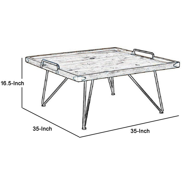 Rectangular Tray Top Wooden Coffee Table with Hairpin Legs, Brown and Black