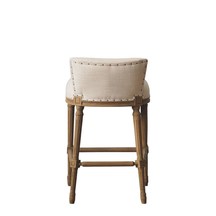 Nailhead Trim Fabric Upholstered Bar Stool with Fluted Legs, Beige and Brown