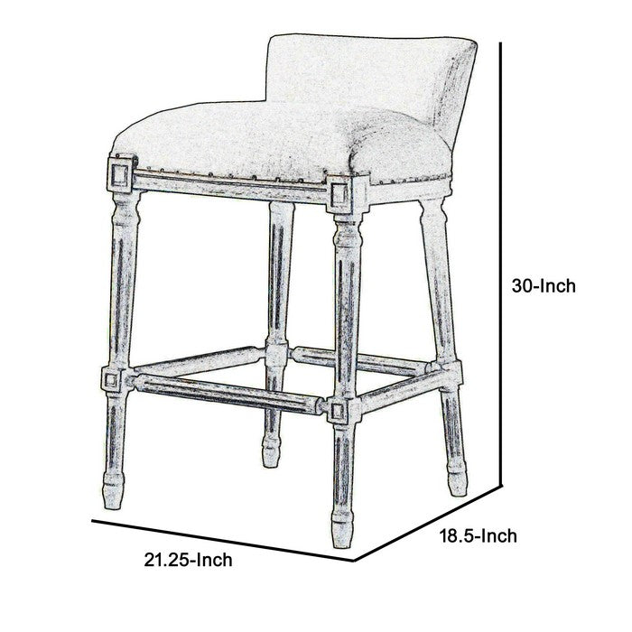 Nailhead Trim Fabric Upholstered Bar Stool with Fluted Legs, Beige and Brown