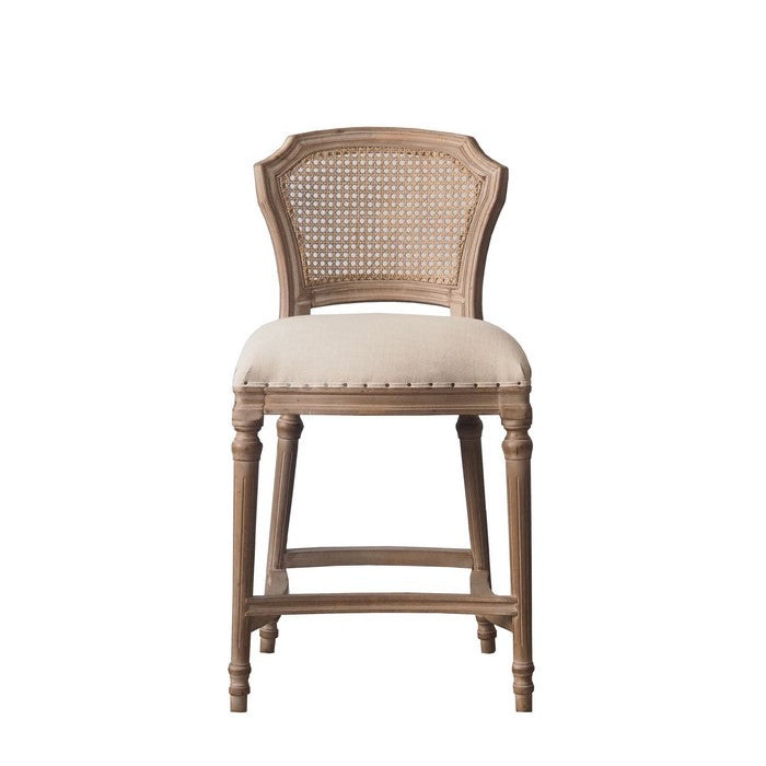 Nailhead Fabric Upholstered Bar Stool with Perforated Back, Beige and Brown