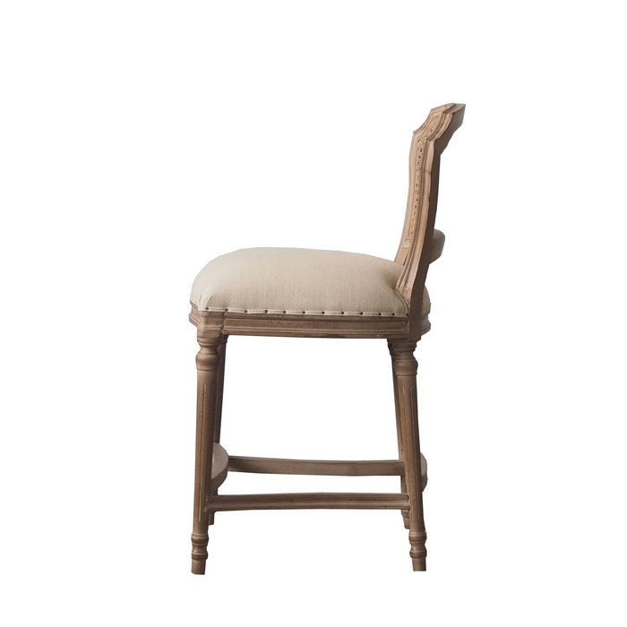 Nailhead Fabric Upholstered Bar Stool with Perforated Back, Beige and Brown
