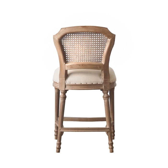 Nailhead Fabric Upholstered Bar Stool with Perforated Back, Beige and Brown