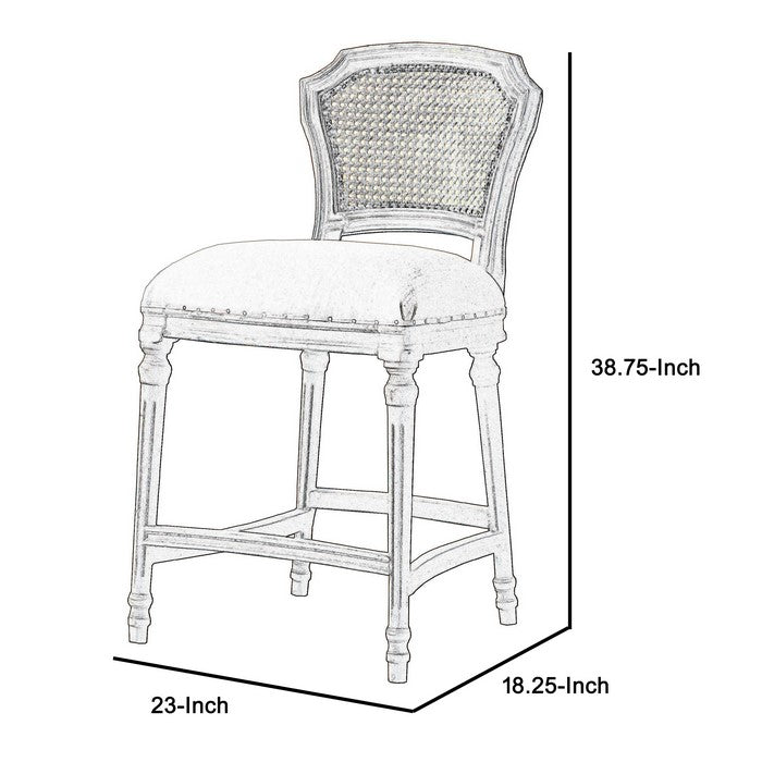 Nailhead Fabric Upholstered Bar Stool with Perforated Back, Beige and Brown