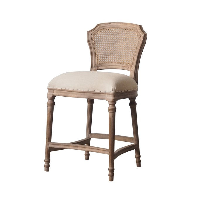 Nailhead Fabric Upholstered Bar Stool with Perforated Back, Beige and Brown