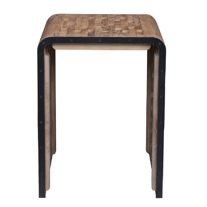Upside U Shape Rectangular Top End Table with Cut Outs, Natural Brown
