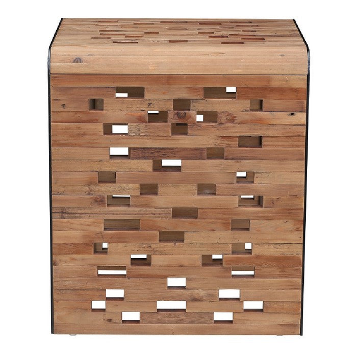 Upside U Shape Rectangular Top End Table with Cut Outs, Natural Brown