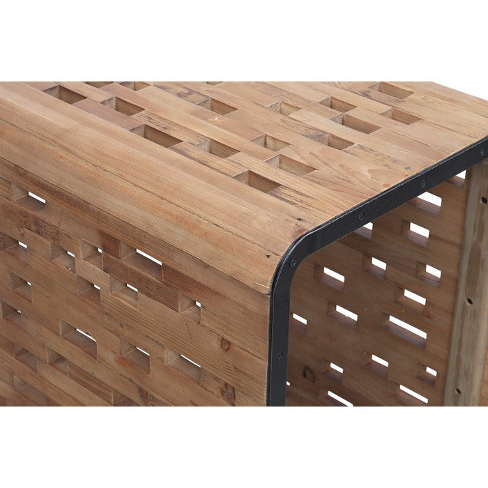 Upside U Shape Rectangular Top End Table with Cut Outs, Natural Brown