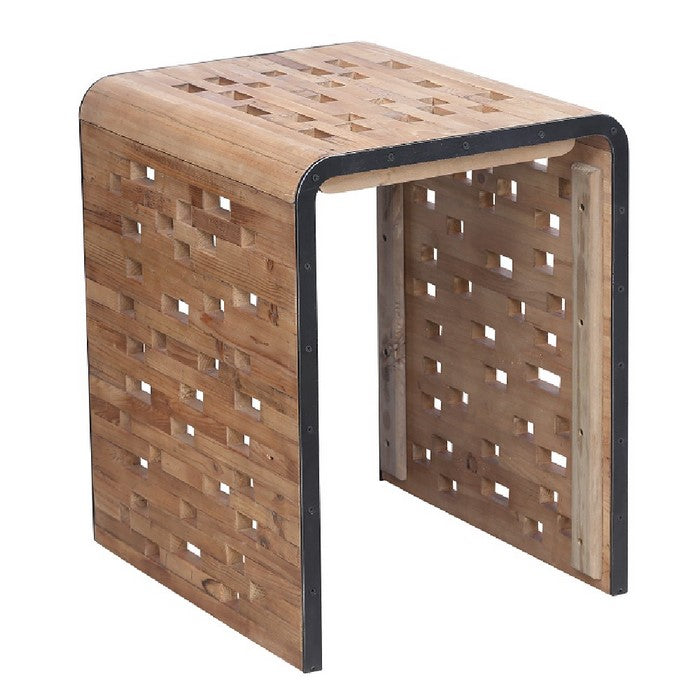Upside U Shape Rectangular Top End Table with Cut Outs, Natural Brown