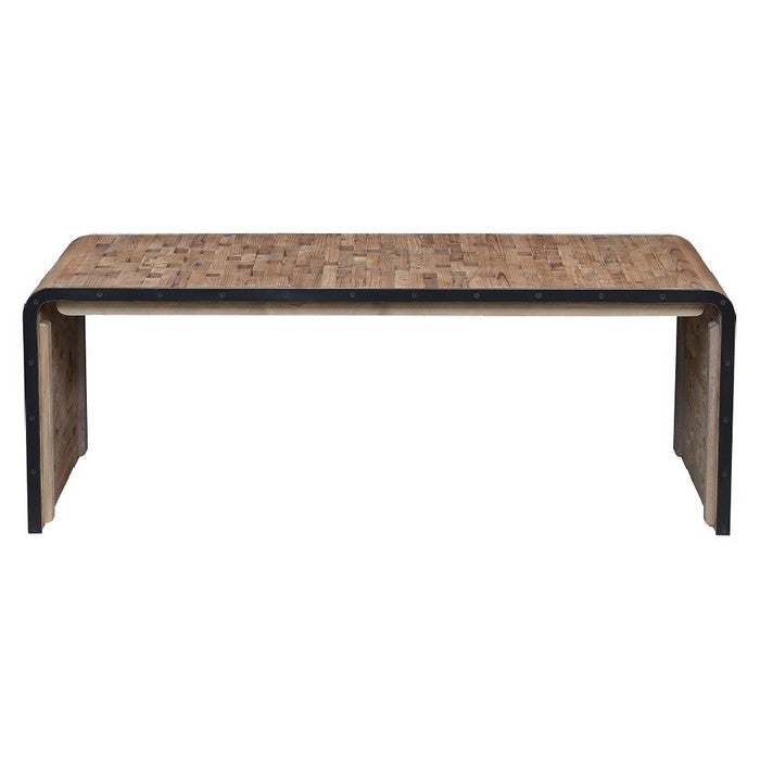 Upside U Shape Rectangular Top Coffee Table with Cut Outs, Natural Brown