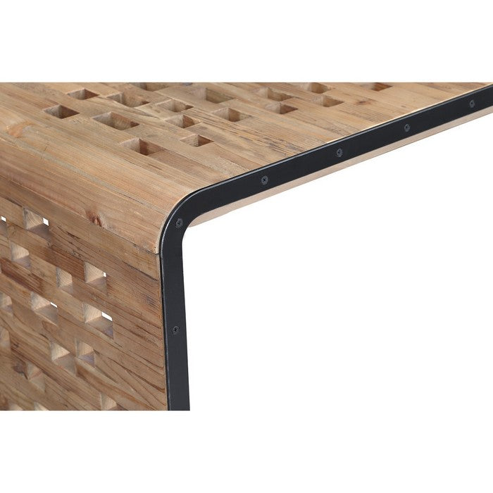 Upside U Shape Rectangular Top Coffee Table with Cut Outs, Natural Brown