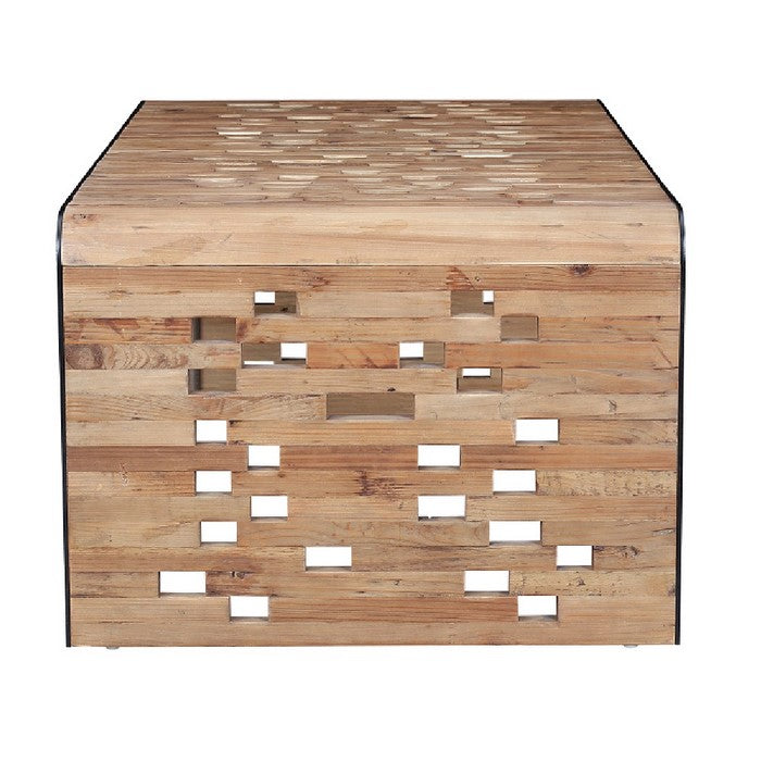 Upside U Shape Rectangular Top Coffee Table with Cut Outs, Natural Brown
