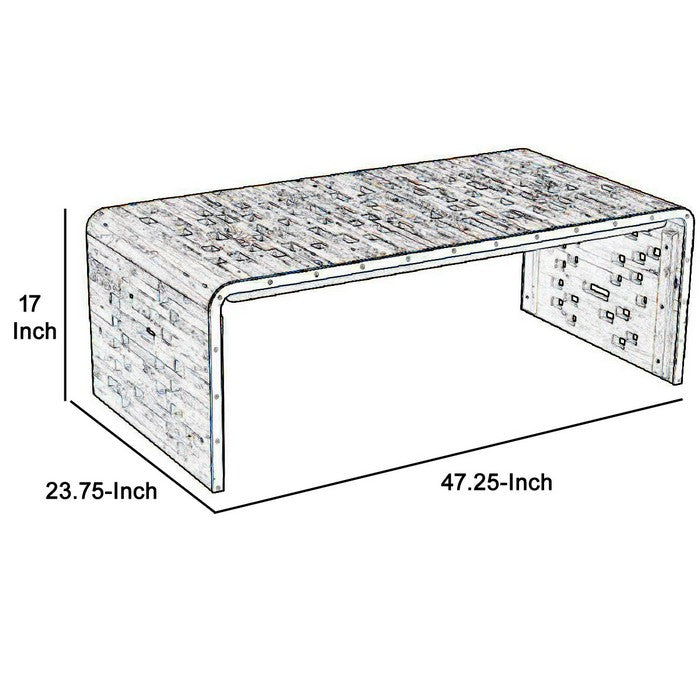 Upside U Shape Rectangular Top Coffee Table with Cut Outs, Natural Brown
