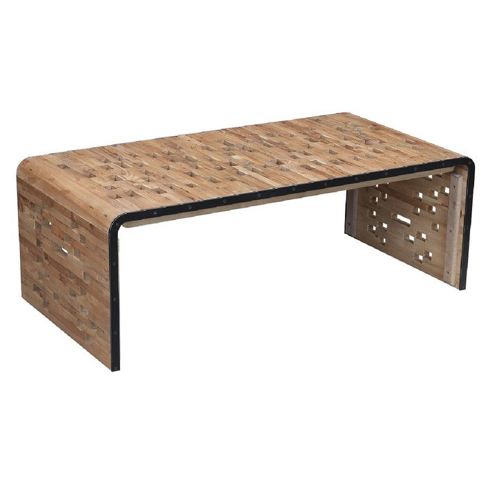 Upside U Shape Rectangular Top Coffee Table with Cut Outs, Natural Brown