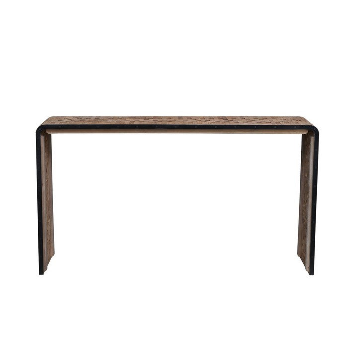 Upside U Shape Rectangular Top Console Table with Cut Outs, Natural Brown