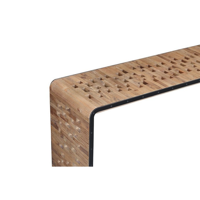 Upside U Shape Rectangular Top Console Table with Cut Outs, Natural Brown
