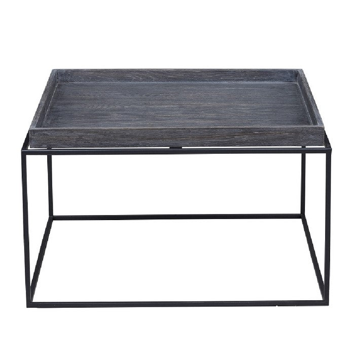 Tray Top Wooden Coffee Table with Tubular Legs, Gray and Black
