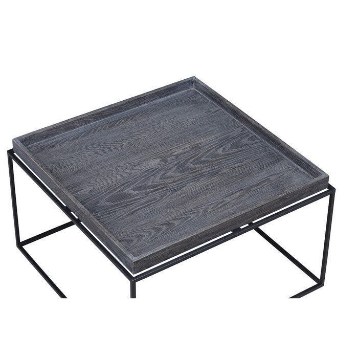 Tray Top Wooden Coffee Table with Tubular Legs, Gray and Black