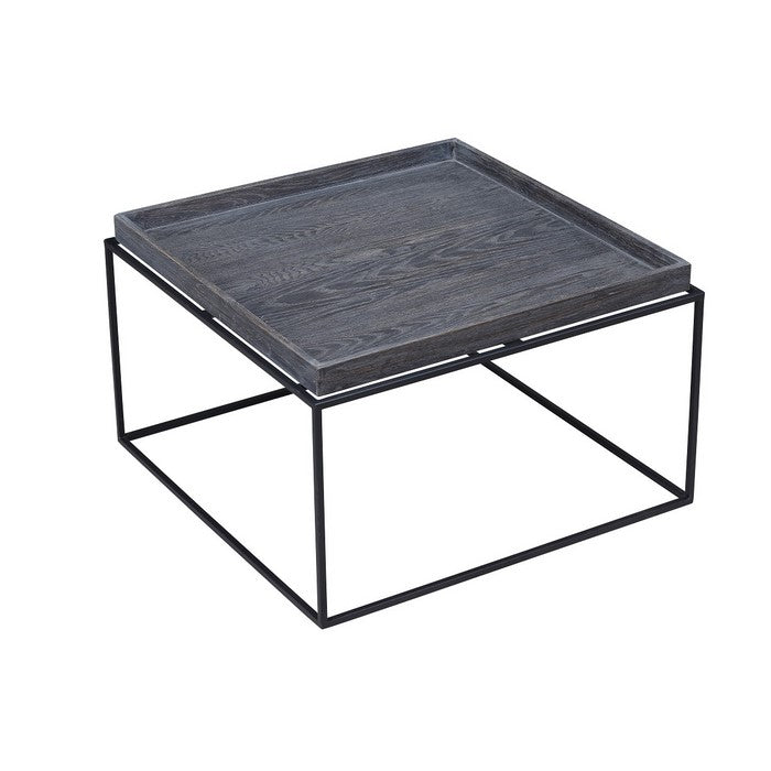 Tray Top Wooden Coffee Table with Tubular Legs, Gray and Black
