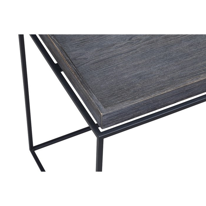 Tray Top Wooden End Table with Tubular Legs, Gray and Black