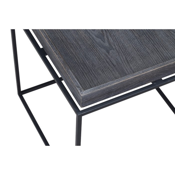 Tray Top Wooden Side Table with Tubular Legs, Gray and Black