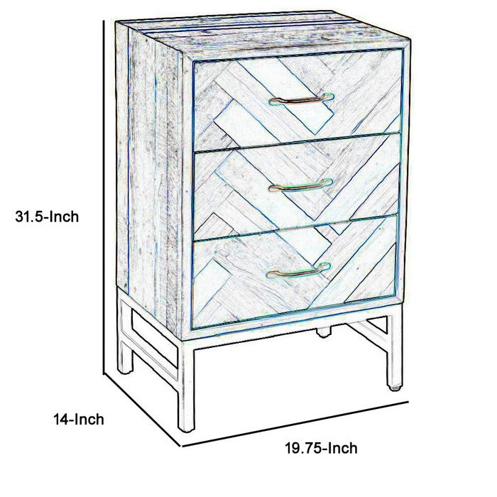 Plank Style 3 Drawers Wooden Nightstand with Tubular Legs, Brown and Black