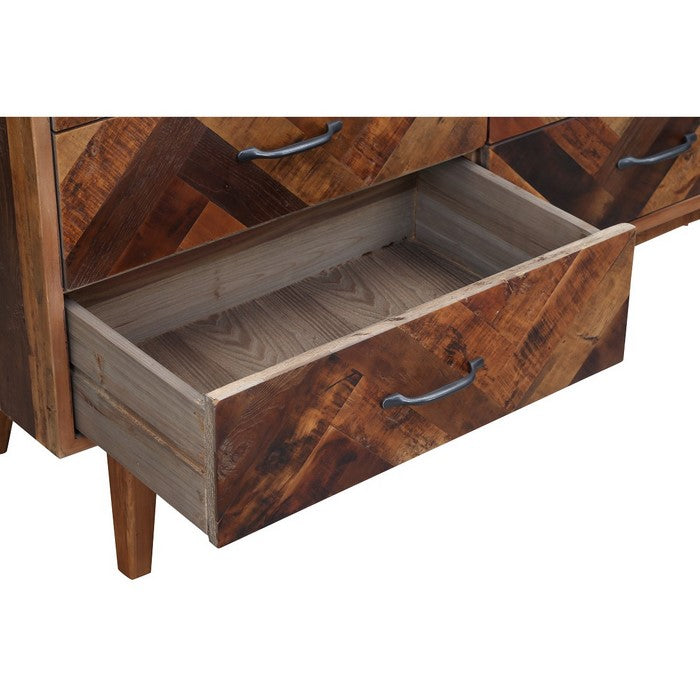 Plank Style 6 Drawers Wooden Dresser with Splayed Legs, Natural Brown