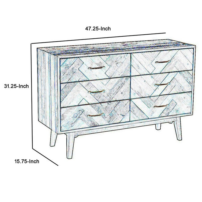 Plank Style 6 Drawers Wooden Dresser with Splayed Legs, Natural Brown