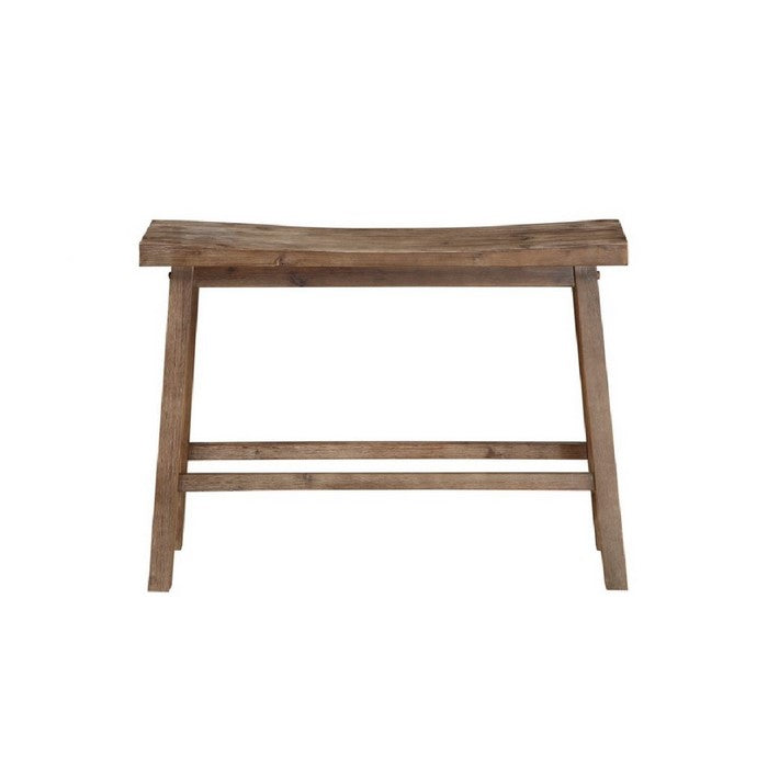 Saddle Seat Wooden Bench with Canted Frame, Oak Brown