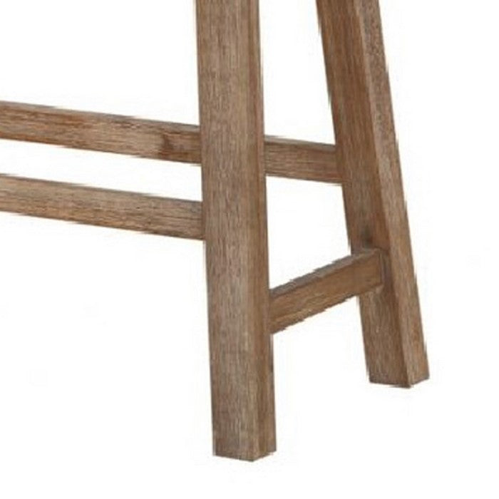 Saddle Seat Wooden Bench with Canted Frame, Oak Brown