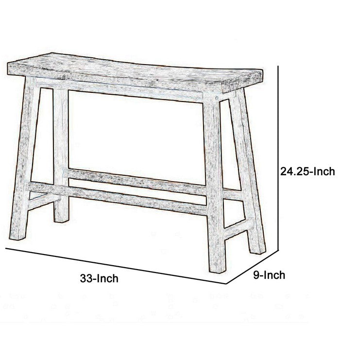 Saddle Seat Wooden Bench with Canted Frame, Oak Brown