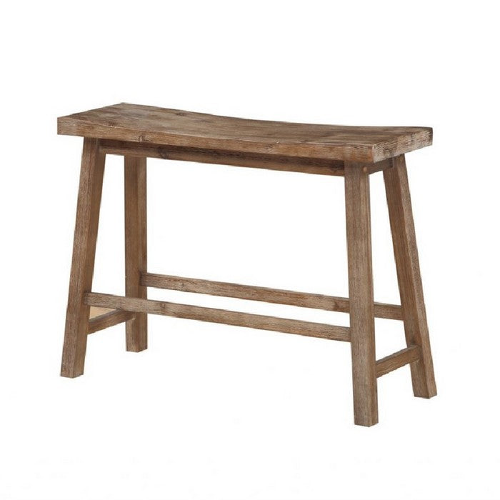 Saddle Seat Wooden Bench with Canted Frame, Oak Brown
