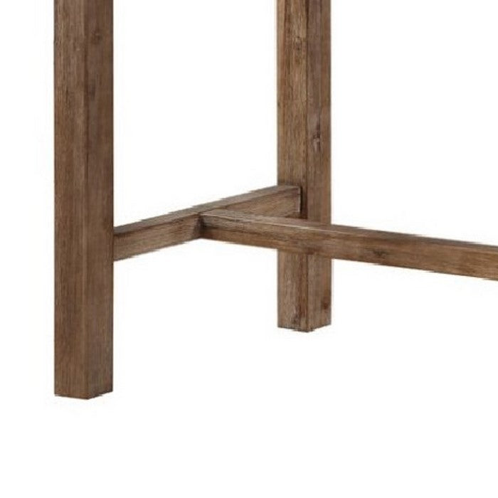 Rectangular Wooden Frame Pub Table with Trestle Base, Oak Brown