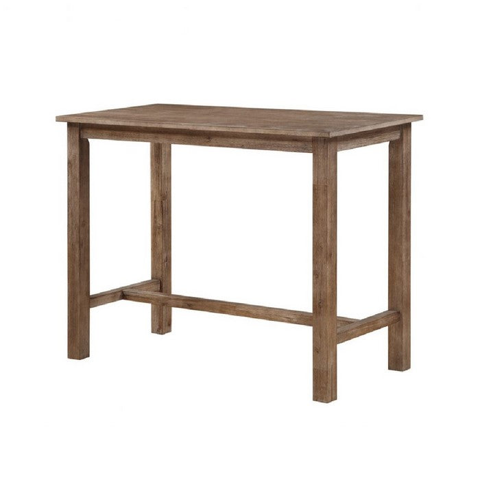 Rectangular Wooden Frame Pub Table with Trestle Base, Oak Brown