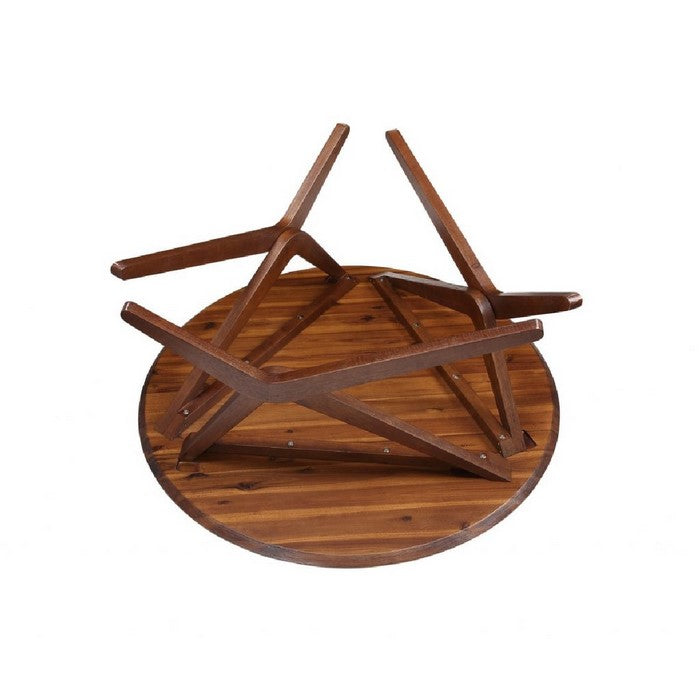 Round Wooden Adjustable Table with Boomerang Legs, Brown
