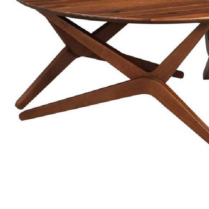 Round Wooden Adjustable Table with Boomerang Legs, Brown
