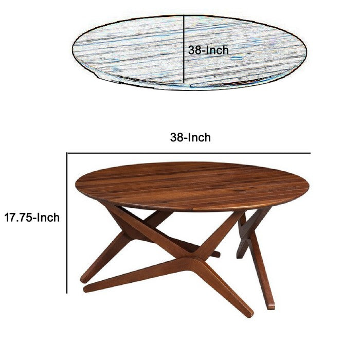 Round Wooden Adjustable Table with Boomerang Legs, Brown