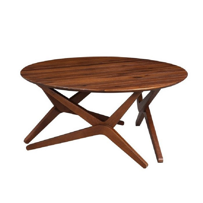 Round Wooden Adjustable Table with Boomerang Legs, Brown