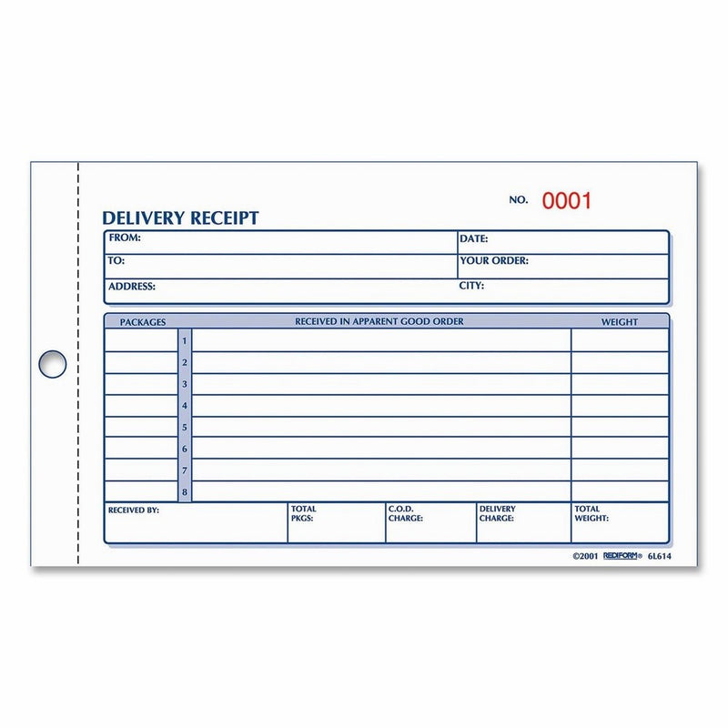 REDIFORM Delivery Receipt Book, Carbonless, 4.25 x 6.375" 50 Duplicates (6L614)