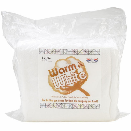 Warm Company Batting 120-Inch by 124-Inch Warm and White Cotton Batting, King