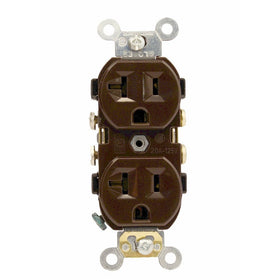 Leviton CR20-S 20 Amp, 125 Volt, Narrow Body Duplex Receptacle, Straight Blade, Self Grounding, Brown