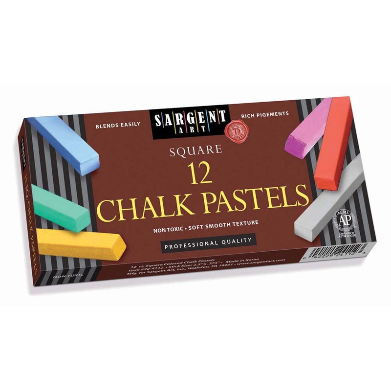 Sargent Art 22-4112 Colored Square Chalk Pastels, 12 Count