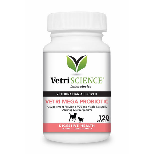 VetriScience Laboratories Vetri Mega Probiotic, Digestive Support with Probiotics and Prebiotics for Dogs and Cats, 120 Capsules